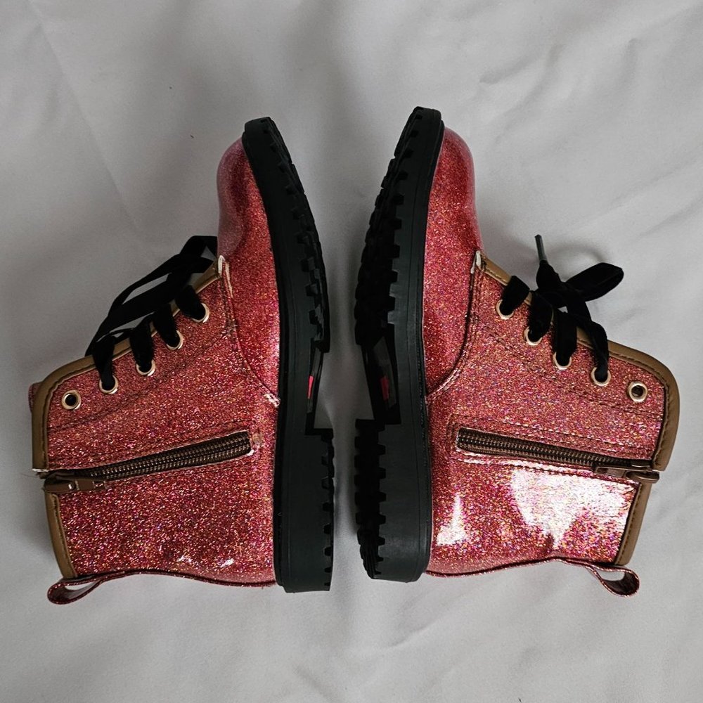 FITORY Kids Girls Brown Gypsophila Glitter Side Zipper Lace Up Ankle Boots US-12 - Picture 9 of 12